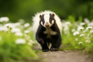 skunk i natur, nationell geografi, bred liv djur. ai genererad. foto