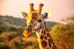 giraffer i natur, nationell geografi, bred liv djur. ai genererad. foto