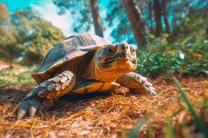 sköldpadda i natur, nationell geografi, bred liv djur. ai genererad. foto