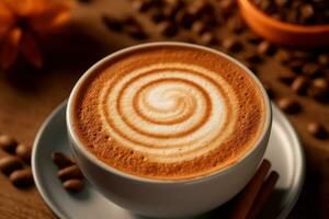 närbild topp se av Ingredienser cappuccino, kaffe. ai genererad. foto