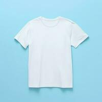 enkel vit t-shirt på mjuk blå bakgrund. ai generativ foto