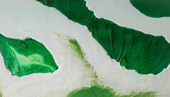 ai genererad, antenn se av grön måla på vit papper. abstrakt bakgrund. foto