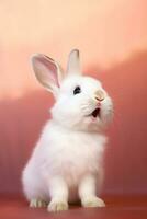 mycket söt kanin i natur, nationell geografi, bred liv djur. ai genererad. foto