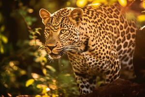 leopard i natur, nationell geografi, bred liv djur. ai genererad. foto