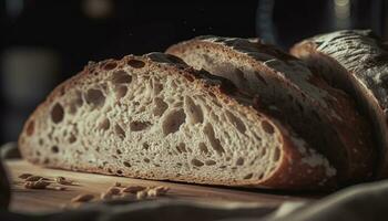 nyligen bakad hela vete baguette, en gourmet glädje genererad förbi ai foto