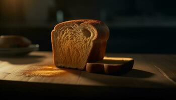 en rustik limpa av hemlagad hela vete bröd genererad förbi ai foto