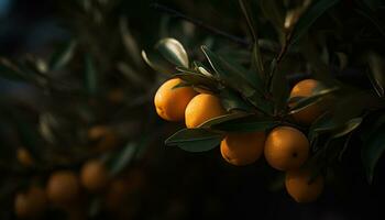 friskhet och sötma i natur frikostighet, en citrus- frukt glädje genererad förbi ai foto