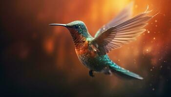 kolibri flygande, befjädrad skönhet i natur, vibrerande Färg, små fågel genererad förbi ai foto
