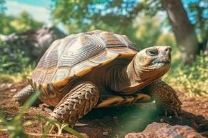 sköldpadda i natur, nationell geografi, bred liv djur. ai genererad. foto