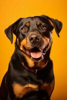 mycket söt rottweiler i natur, nationell geografi, bred liv djur. ai genererad. foto