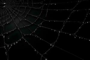 spindelnät mörk bakgrund, spindelnät med vatten droppar, ai genererad foto