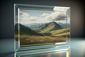 glas bild ram på en fast Färg bakgrund. ai generativ foto
