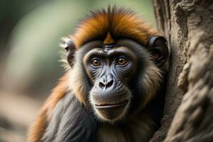 porträtt av en rödskaftad makak, Macaca fascicularis. generativ ai foto