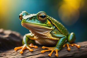 europeisk träd groda, hyla arborea isolerat på fast Färg bakgrund. ai generativ foto