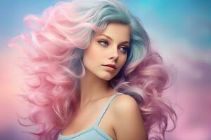 skön flicka med rosa hårstrån foto
