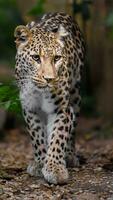 porträtt av persisk leopard i Zoo foto
