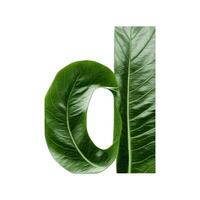 grön blad typografi text design små bokstäver alfabet d, ai generativ foto