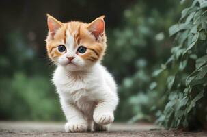 realistisk Foto av en söt katt med suddigt backgroudn kort dof, generativ ai