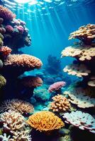 hemlighet hav under vattnet värld myllrande med färgrik korall rev foto