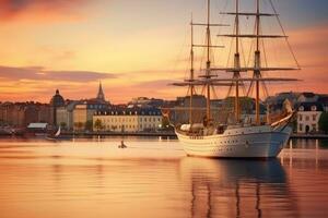 båt dockad på flod i de gammal stad foto