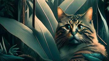 sibirisk katt i en djungel. generativ ai foto