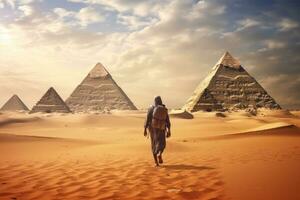 egyptisk pyramider i öken- foto