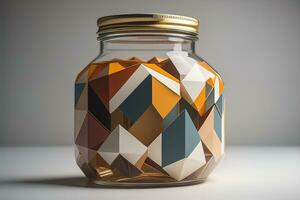 glas vas med geometrisk mönster på mörk bakgrund. ai generativ foto