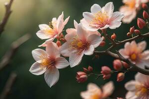 körsbär blomma sakura blomma på blå himmel bakgrund, ai generativ foto