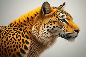 porträtt av en tiger på en fast Färg bakgrund. närbild. ai generativ foto