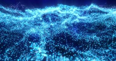 blå vågor från energi partiklar magisk lysande hög tech trogen ljus prickar abstrakt bakgrund foto