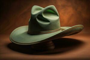 pyssling grön hatt på brun bakgrund, generativ ai foto
