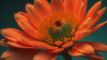 orange gerbera blomma på en grön bakgrund. närbild. generativ ai foto