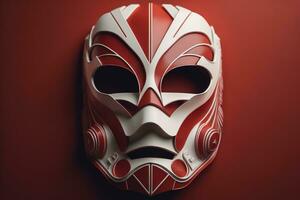 superhjälte mask på en röd bakgrund. generativ ai foto