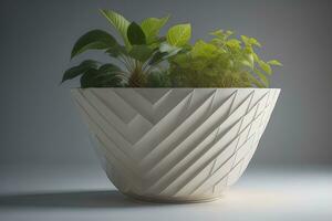 en dekorativ växt i en pott på en grå bakgrund. generativ ai foto