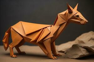 papper origami djur- isolerat på fast Färg bakgrund. ai generativ foto