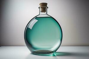 flaska med en flytande på en fast Färg bakgrund. ai generativ foto