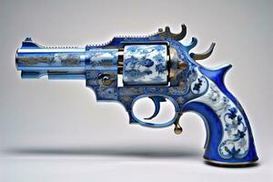 en blå pistol med en mönster på de yta. ai generativ foto