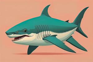 haj med öppen mun. vektor illustration av en haj med öppen mun. ai generativ foto