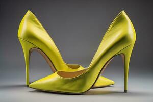 hög häl kvinnor skor på en fast Färg bakgrund. ai generativ foto