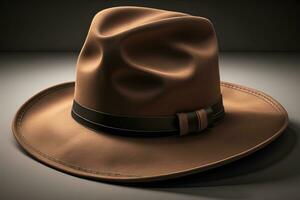 cowboy hatt på en trä- tabell. ai generativ foto