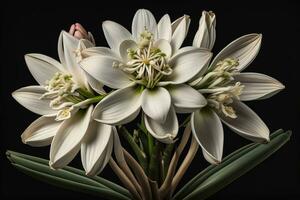 skön vit liljor på fast Färg bakgrund, närbild. blommig dekor. ai generativ foto
