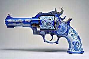 en blå pistol med en mönster på de yta. ai generativ foto