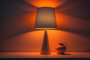 en dekorativ och färgrik lampa på en fast Färg bakgrund. ai generativ foto