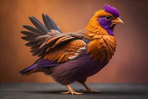 färgrik kyckling på en fast Färg bakgrund, studio Foto. ai generativ foto