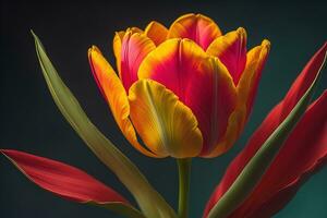 bukett av färgrik blomma på en fast Färg bakgrund, stänga upp. ai generativ foto