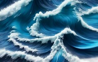 digital illustration av blå hav vågor bakgrund bild, ai generativ foto
