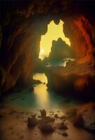 natur landskap hav grotta solnedgång himmel illustration, ai generativ foto