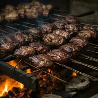 grillad kött på de grill typisk brasiliansk kött generativ ai foto