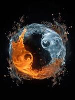 brand och vatten - yin yang begrepp - tao symbol, generativ ai foto