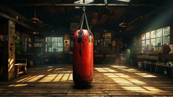 gammal årgång Gym rum med en boxning klassisk. generativ ai foto